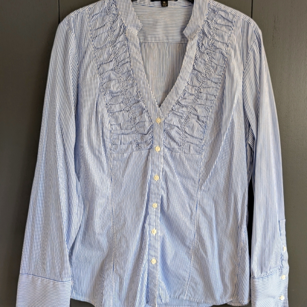 Women's Express Blue & White Striped Business Top - Size XL